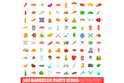 100 barbecue party icons set