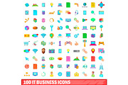 100 it business icons set, cartoon