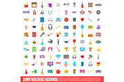 100 music icons set, cartoon style