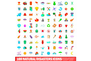 100 natural disasters icons set