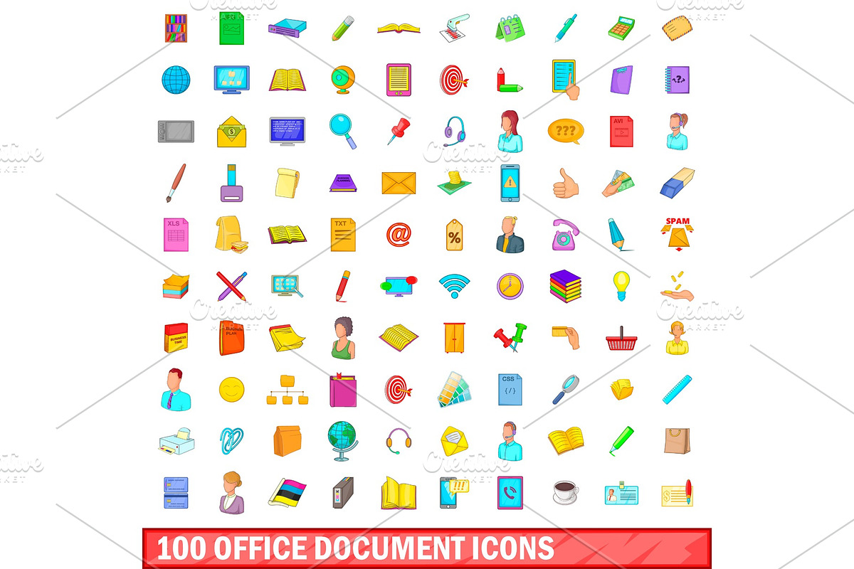 100 office document icons set in Objects - product preview 8