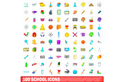 100 school icons set, cartoon style