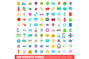 100 website icons set, cartoon style