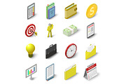 Business icons set, isometric 3d