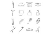 Hygiene tools icons set, outline