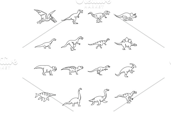 Dinosaur icons set, outline style
