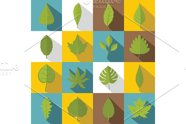 Plant leafs icons set, flat style