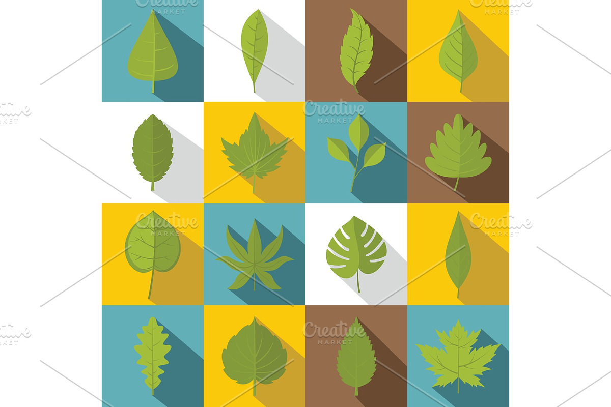 Plant leafs icons set, flat style in Illustrations - product preview 8