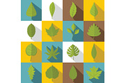 Plant leafs icons set, flat style