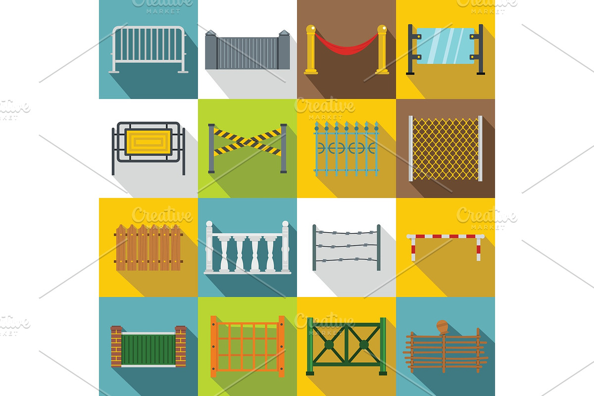 Fencing icons set, flat style in Illustrations - product preview 8