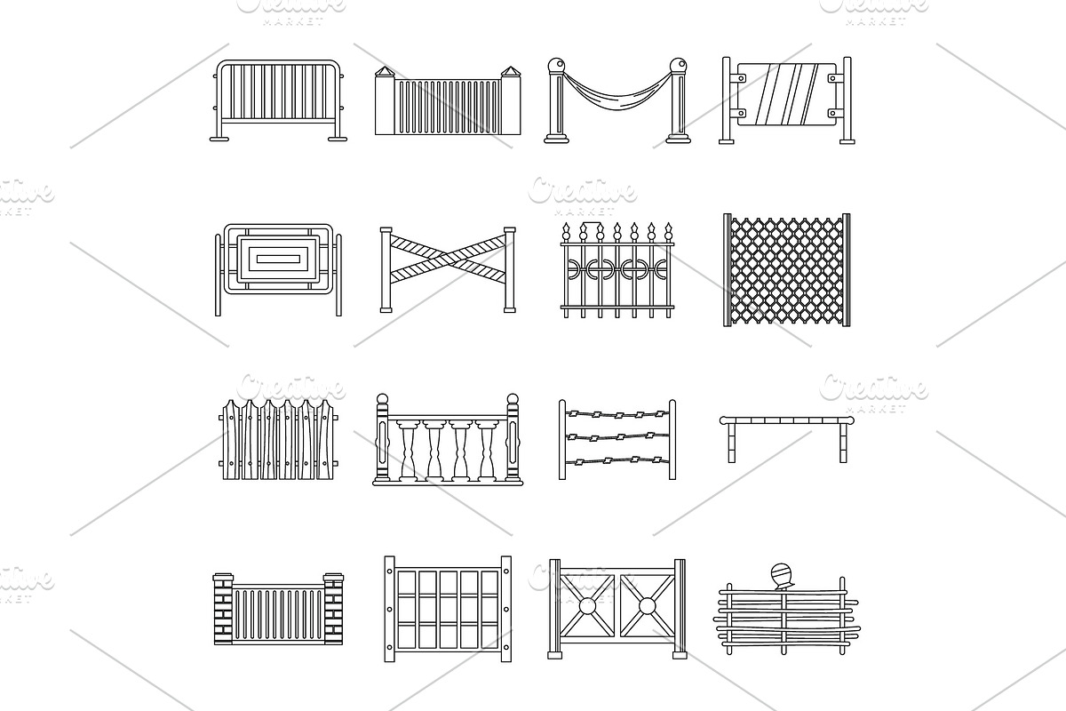 Fencing icons set, outline style in Illustrations - product preview 8