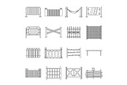 Fencing icons set, outline style