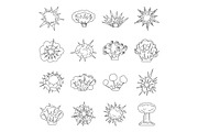 Explosion icons set, outline style