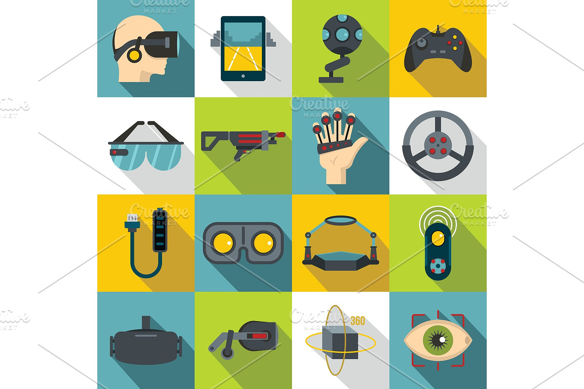 Virtual reality icons set, flat in Illustrations - product preview 8