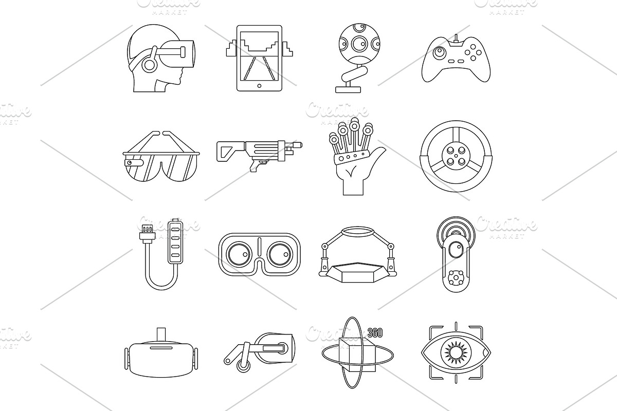Virtual reality icons set, outline in Illustrations - product preview 8