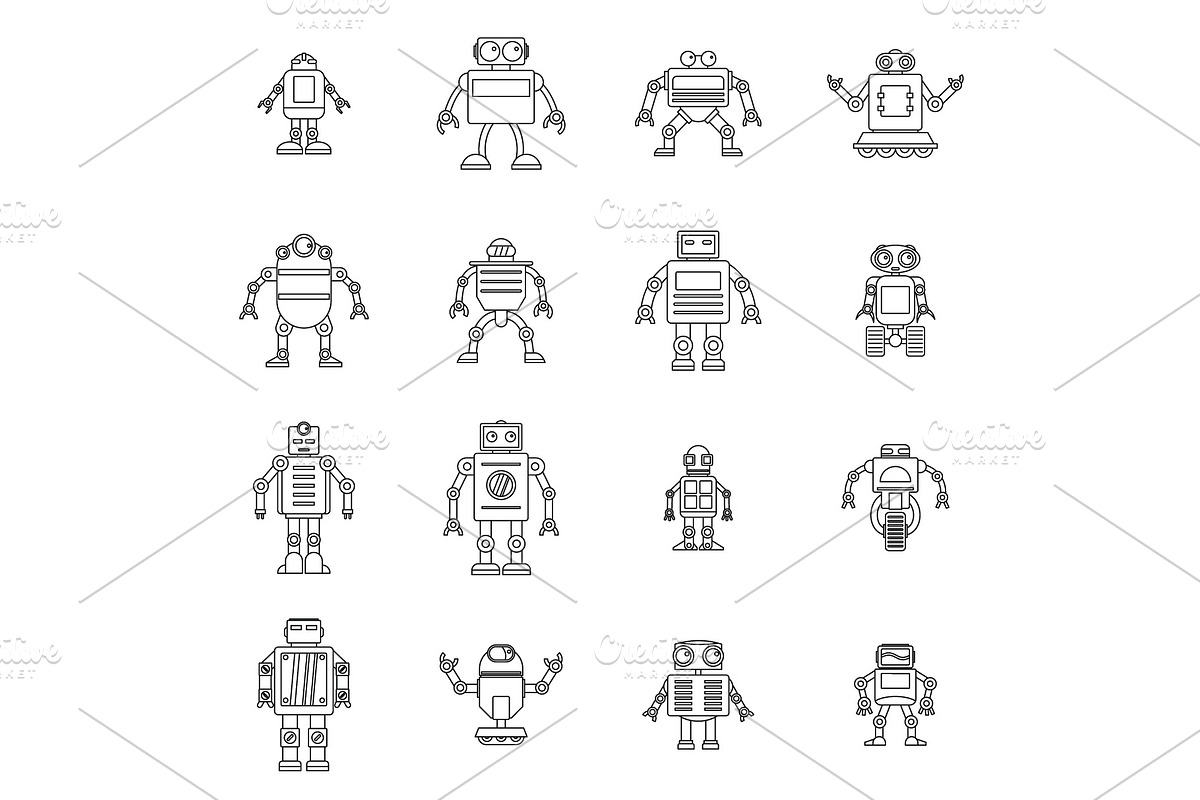 Robot icons set, outline style in Illustrations - product preview 8
