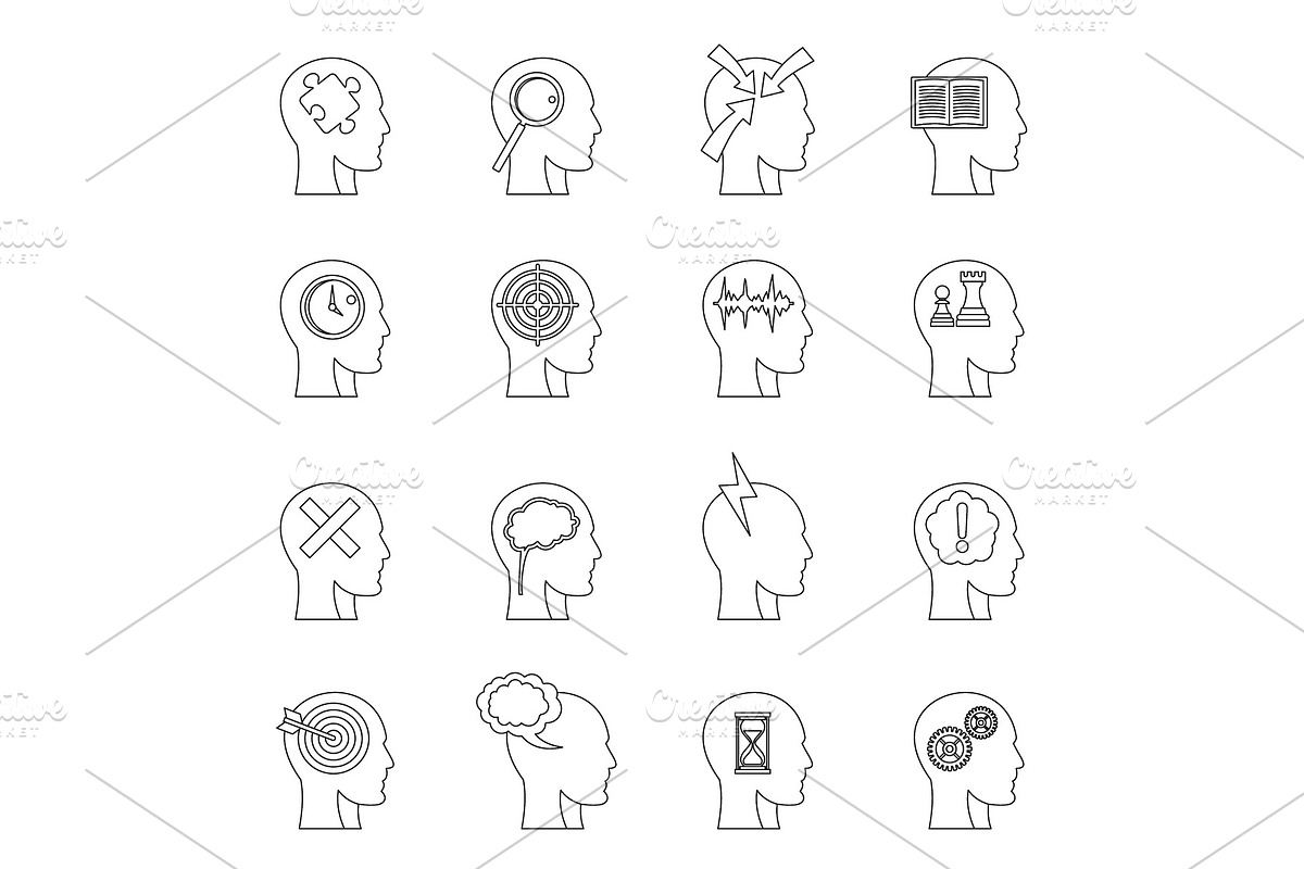 Head logos icons set, outline style in Illustrations - product preview 8