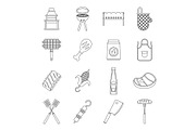 BBQ food icons set, outline style