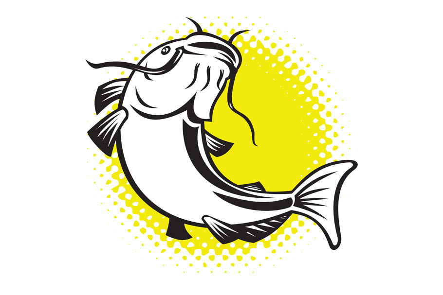 Catfish jumping up with halftone dot