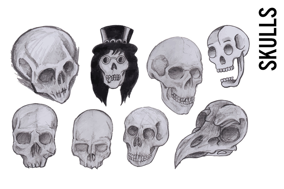 Grungy Skull Sketches Clipart in Illustrations - product preview 8