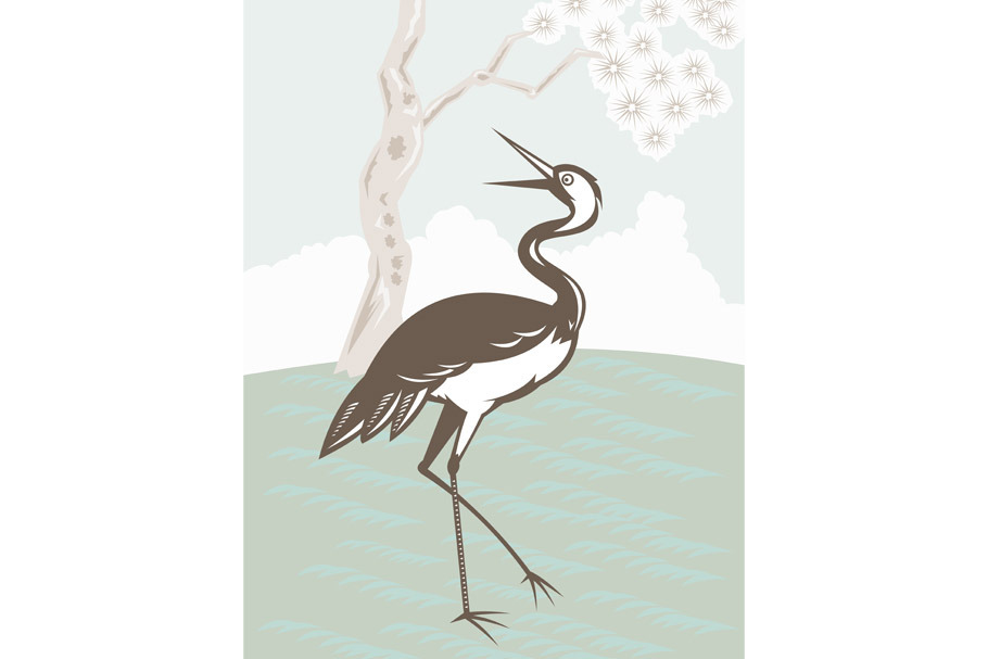 Crane looking up tree in background in Illustrations - product preview 8