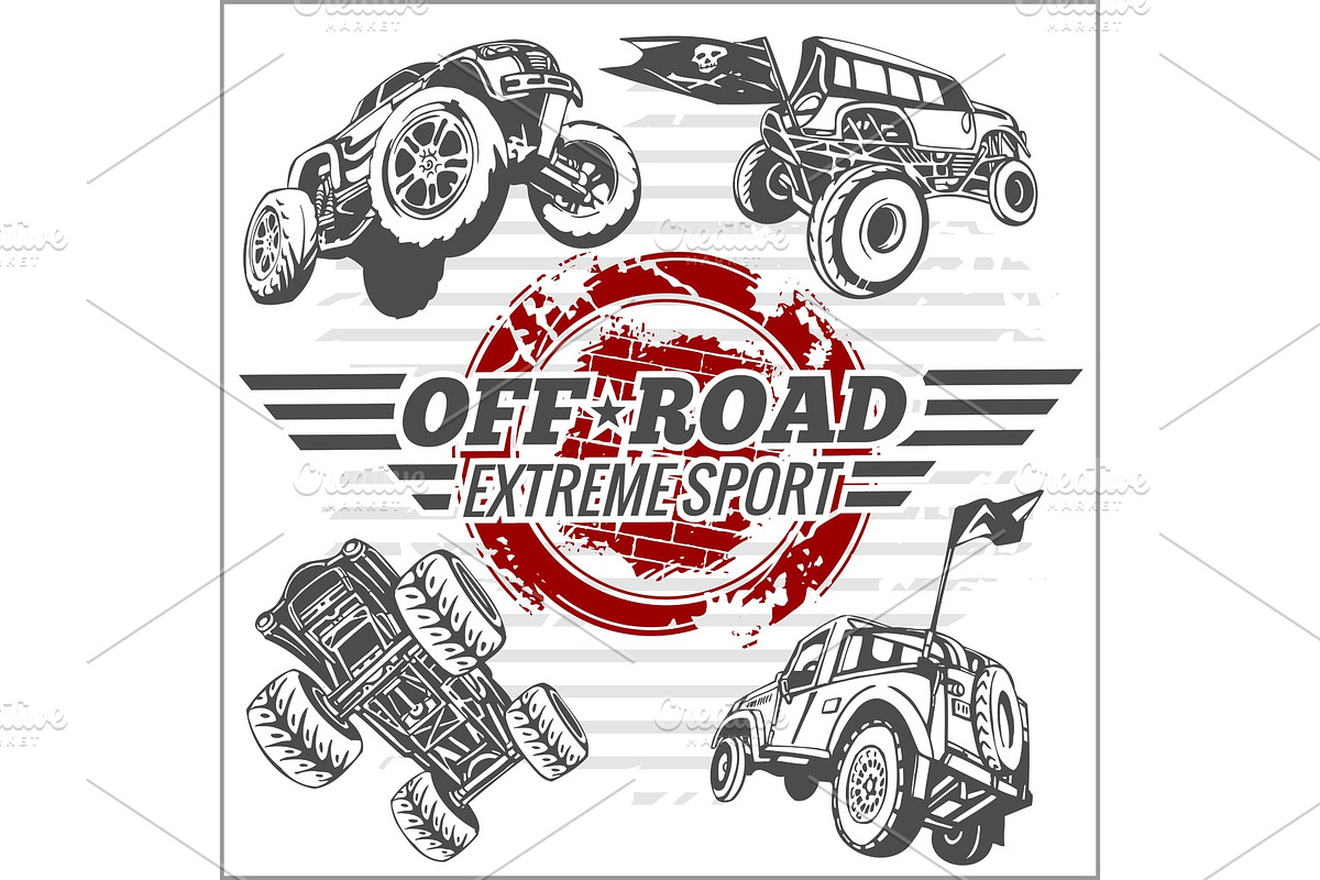 Vector emblem with off-road cars in Illustrations - product preview 8