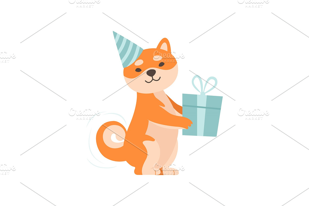 Shiba Inu Dog in Party Hat Holding in Illustrations - product preview 8