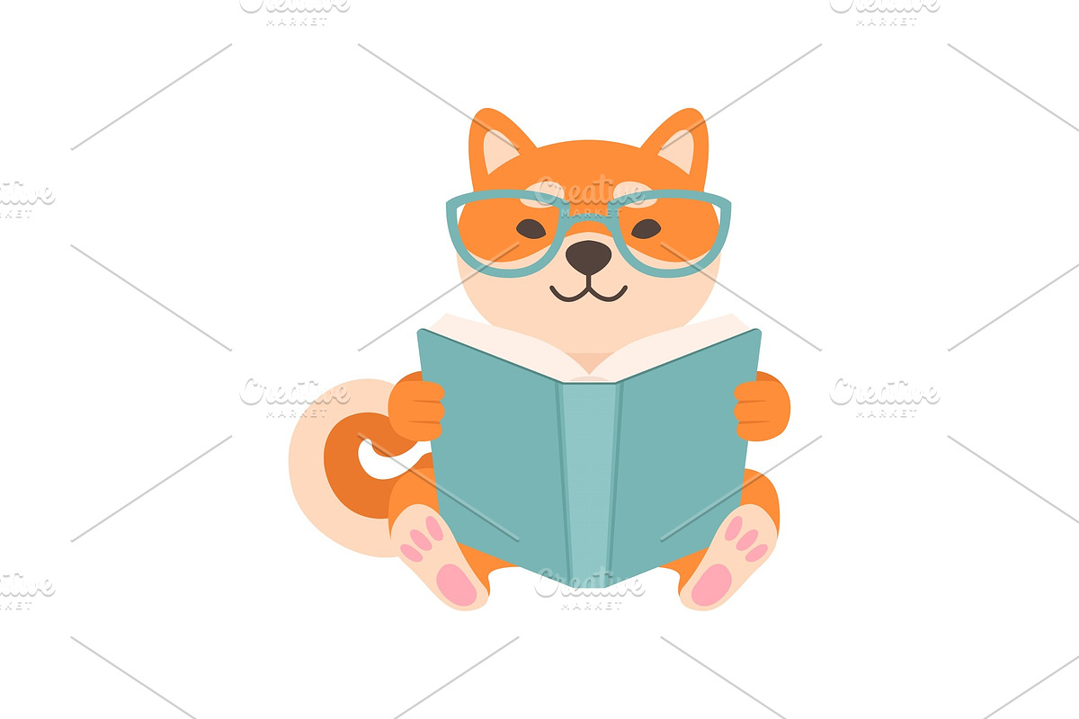 Shiba Inu Dog in Glasses Reading in Illustrations - product preview 8