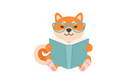 Shiba Inu Dog in Glasses Reading