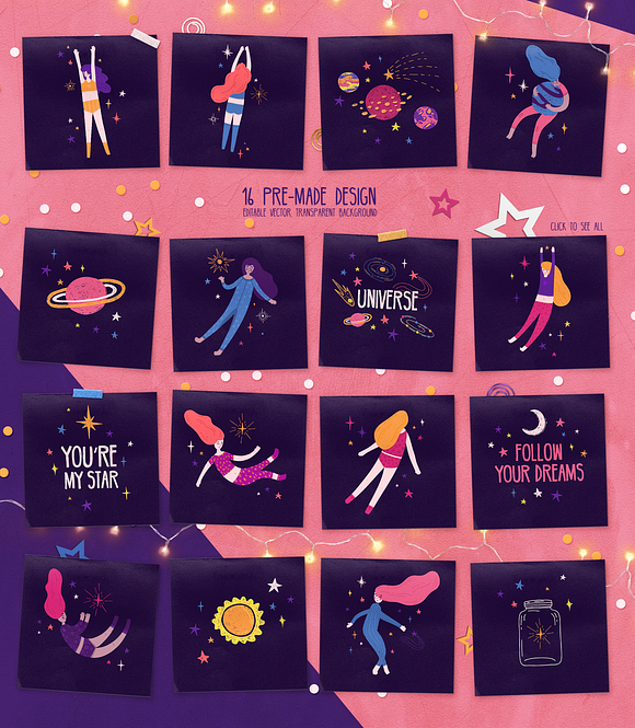 Space Girls ★ Cute set illustration in Illustrations - product preview 4