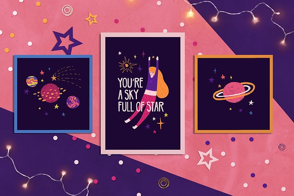 Space Girls ★ Cute set illustration in Illustrations - product preview 9