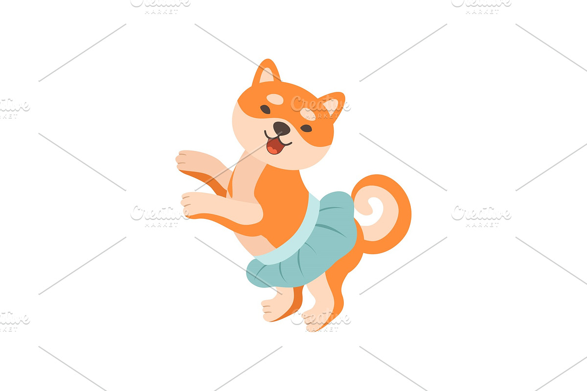 Shiba Inu Dog in Blue Skirt, Cute in Illustrations - product preview 8