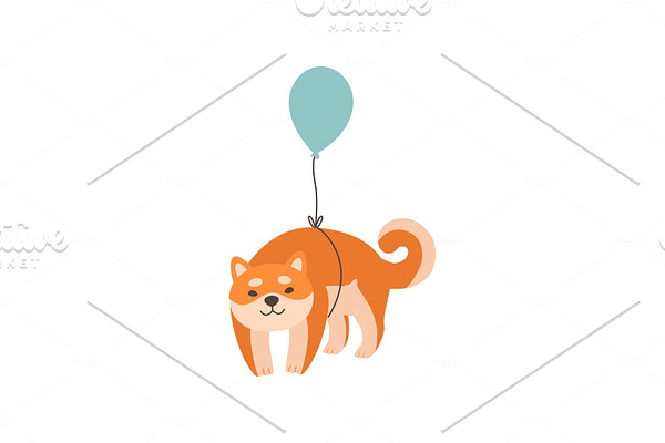 Shiba Inu Dog Flying with Balloon