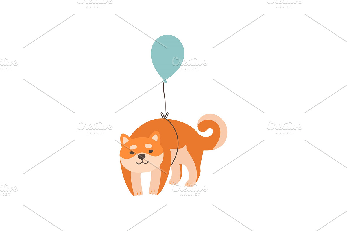Shiba Inu Dog Flying with Balloon in Illustrations - product preview 8