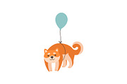 Shiba Inu Dog Flying with Balloon