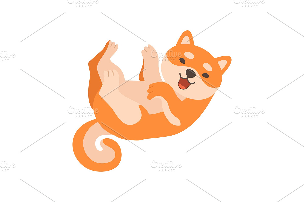 Shiba Inu Dog Lying on Its Back in Illustrations - product preview 8