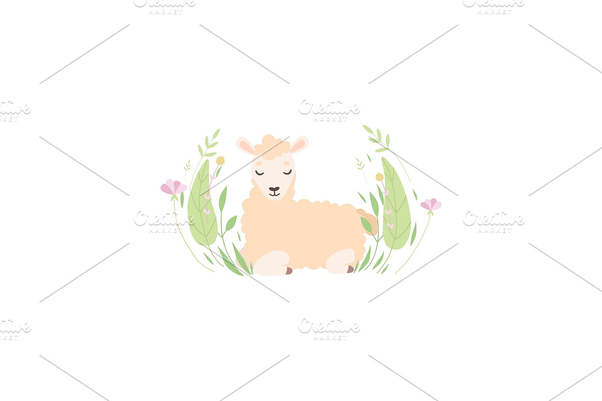 Adorable Little Lamb Lying on in Illustrations - product preview 8