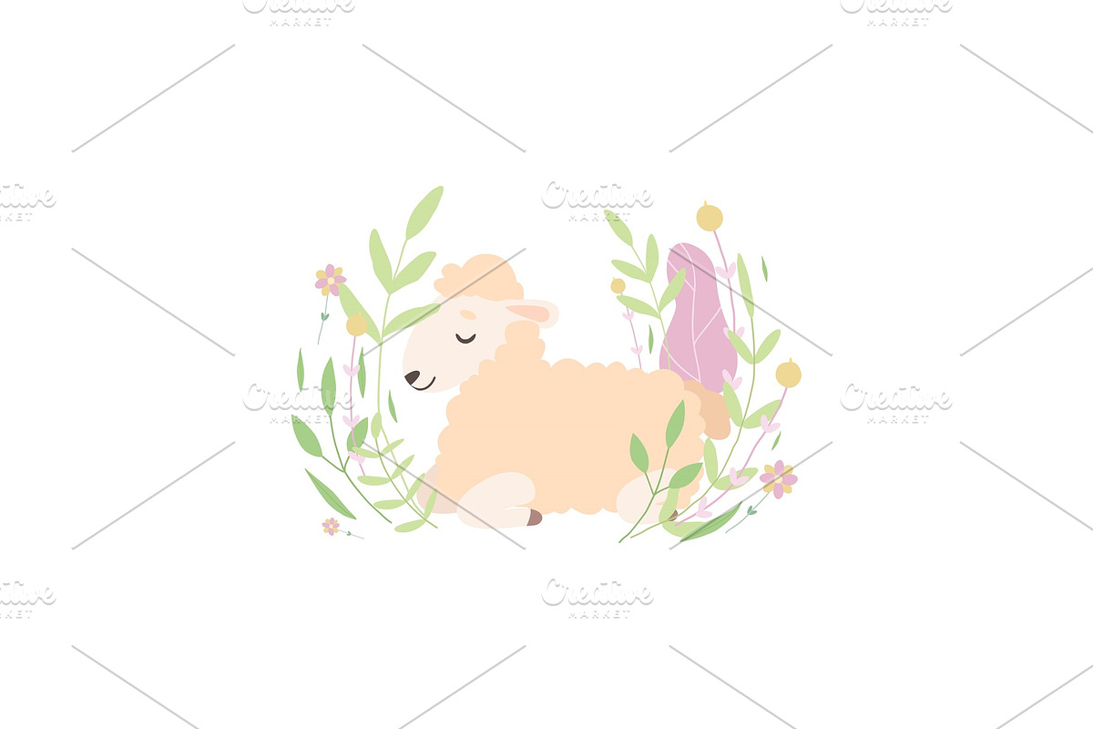 Adorable Little Lamb Lying and in Illustrations - product preview 8