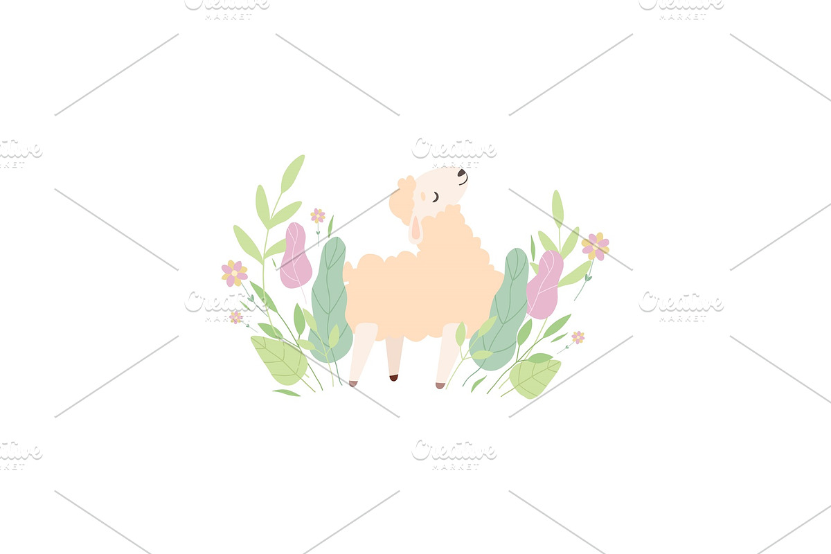 Cute Little Lamb on Green Meadow in Illustrations - product preview 8