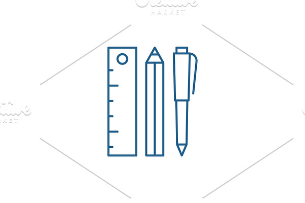 Ruler, pencil and pen line icon