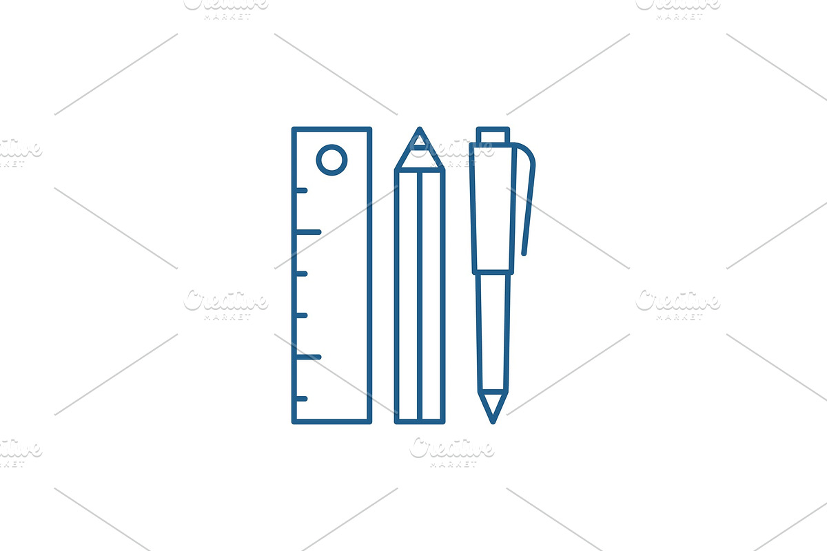 Ruler, pencil and pen line icon in Illustrations - product preview 8