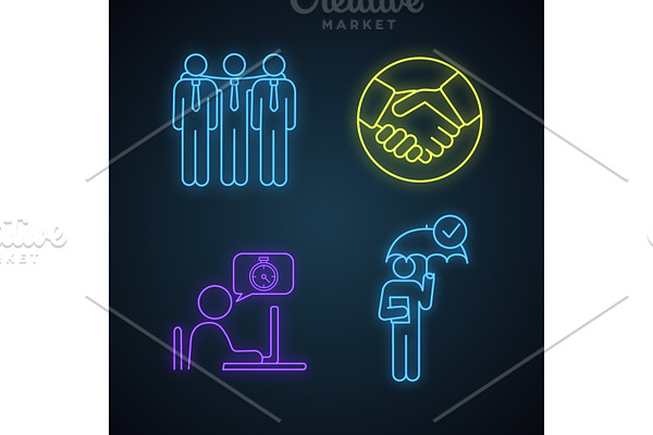 Business ethics neon light icons set