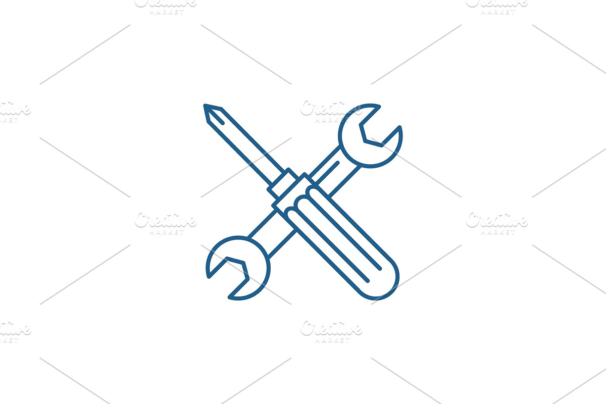 Screwdriver and wrench line icon in Illustrations - product preview 8