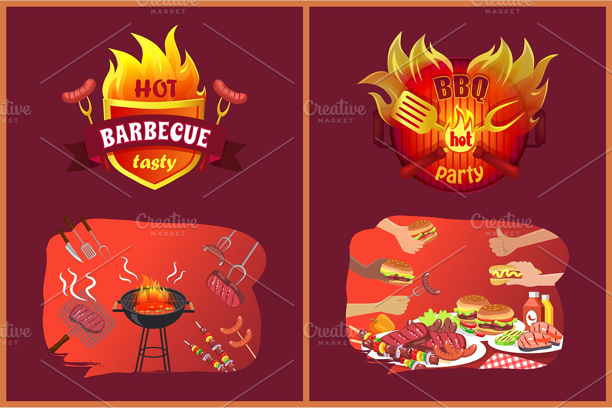 Bbq Party Emblems in Flame and Food in Illustrations - product preview 8