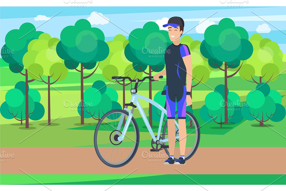 Joyful Athlete on Track with Bicycle in Illustrations - product preview 8