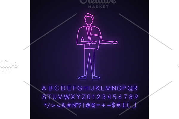 Game show host neon light icon