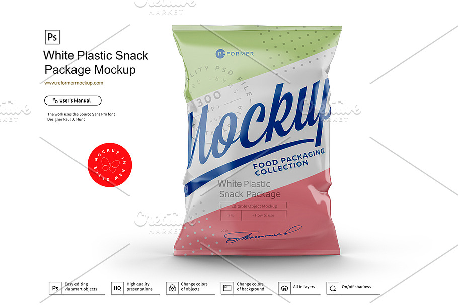 White Plastic Snack Package Mockup