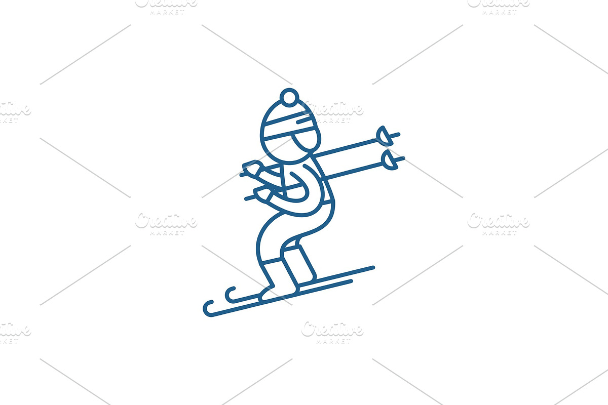 Skiing line icon concept. Skiing in Illustrations - product preview 8