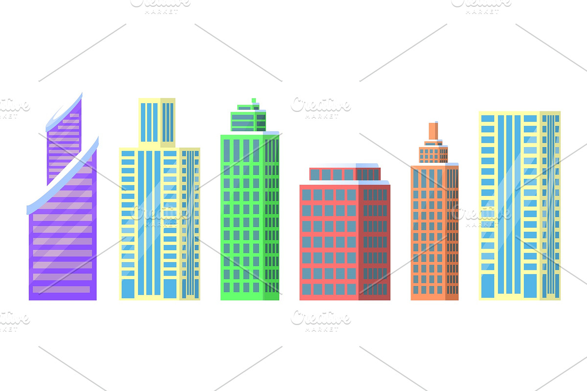 Set of City Buildings Icons Vector in Illustrations - product preview 8