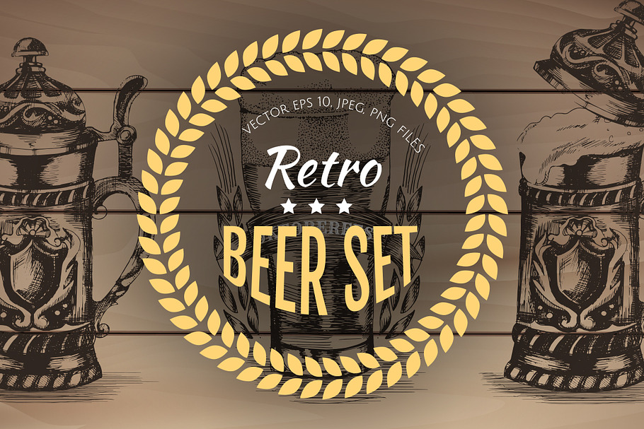 Hand drawn retro beer set in Objects - product preview 8
